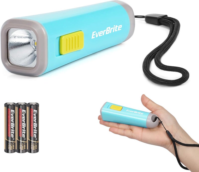 EverBrite Small Flashlight, Mini LED Flashlight, Plastic Torch Use for Emergencies, Camping, Outdoor with Lanyard 3AAA Battery Included, Blue - Image 1