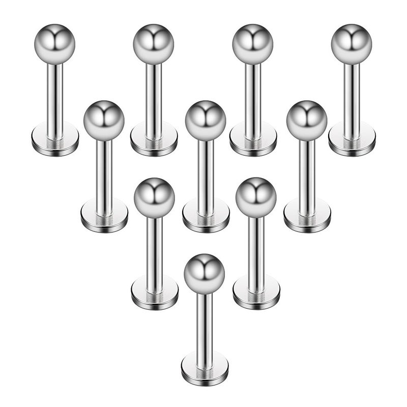 Ruifan 10PCS 16G 316L Stainless Steel 3mm Ball Labret Monroe Lip Ring Tragus Helix Earring Stud Barbell 6mm Bar Length Body Piercing Jewelry