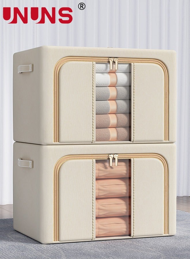 UNUNS Foldable Clothes Box,2-Piece Oxford Fabric Closet Organizer Bag Set With Carry Handles And Clear Window,66L Large Capacity Steel Frame Storage Bins For Bedding Blankets Toys Gift,50x40x33cm  - Image 1