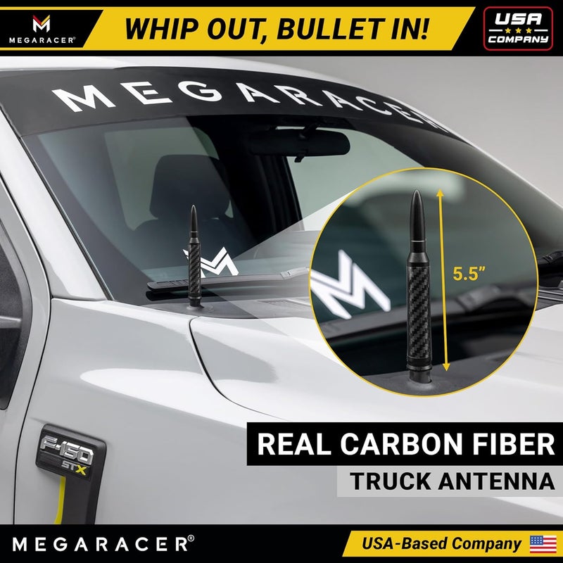 Mega Racer 100% Real Carbon Fiber Black Antenna - 5.5 Inch Universal Fit, 6061 Solid Aluminum, Anti-Theft Design, Car Wash Safe, Antenna Replacement, Pack of 1 - Image 2