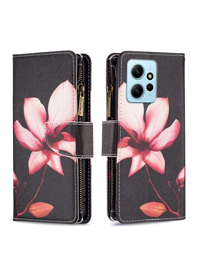 HuHa Case Cover For Xiaomi Redmi Note 12 4G Global Colored Drawing Pattern Zipper Leather Phone Case Lotus 