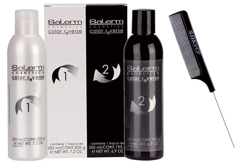 Salerm Cosmetics Color Reverse Hair Color Remover wSleekshop Stinaface Steel Rat Tail Comb Remove Haircolor Dye Eraser Step 1  Step 2 7 ounce bottles