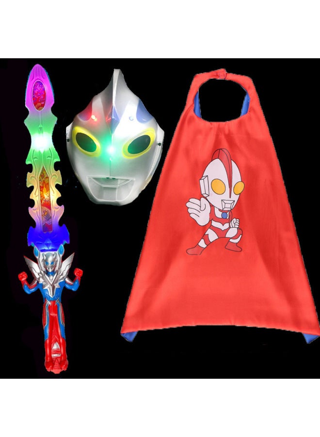 Luminous Children Ultraman Mask Sword Cloak Suit Cartoon Children's Toy Music Sound And Light Sword Degas Batch