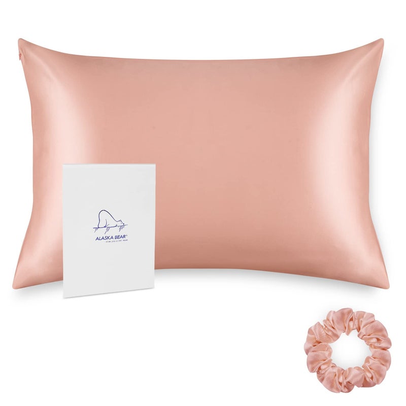 ALASKA BEAR Natural Silk Pillowcase, Hypoallergenic, 19 Momme, 600 Thread Count 100 Percent Mulberry Silk, Queen Size with Hidden Zipper (1, Dusty Pink) - Image 1