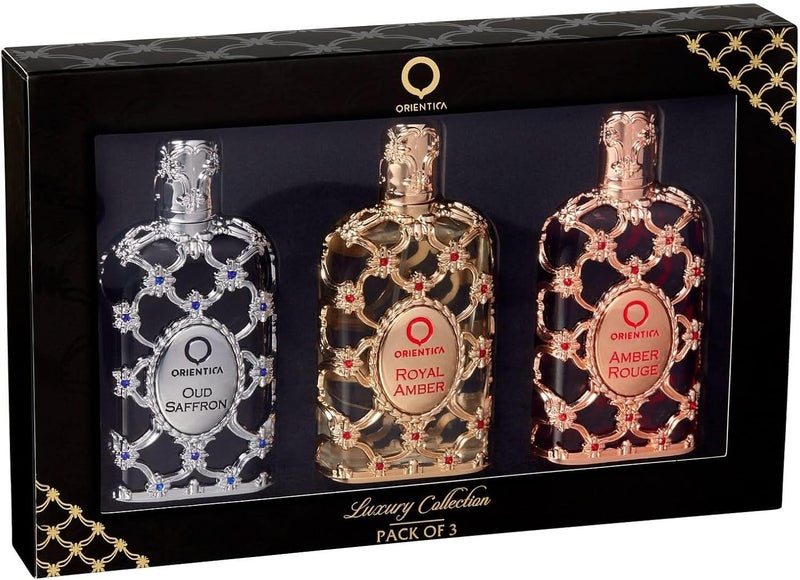 Orientica Luxury Collection 3-Pc Gift Set Eau De Parfum - Amber Rouge, Royal Amber, Oud Saffron (1.0 oz / 30ml Each)