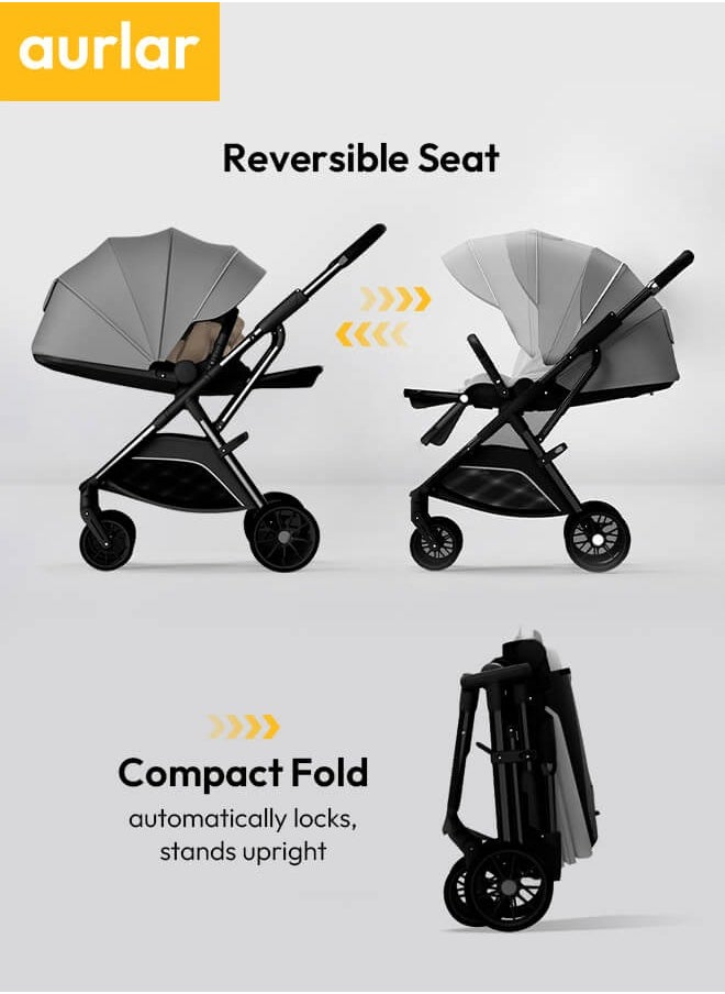 Generic Luxury 3-in-1 Baby Stroller with One-Hand Foldable Design, High Landscape, Dual-Facing Push, and Enlarged Sleeping Basket, Perfect for Travel  - Image 3