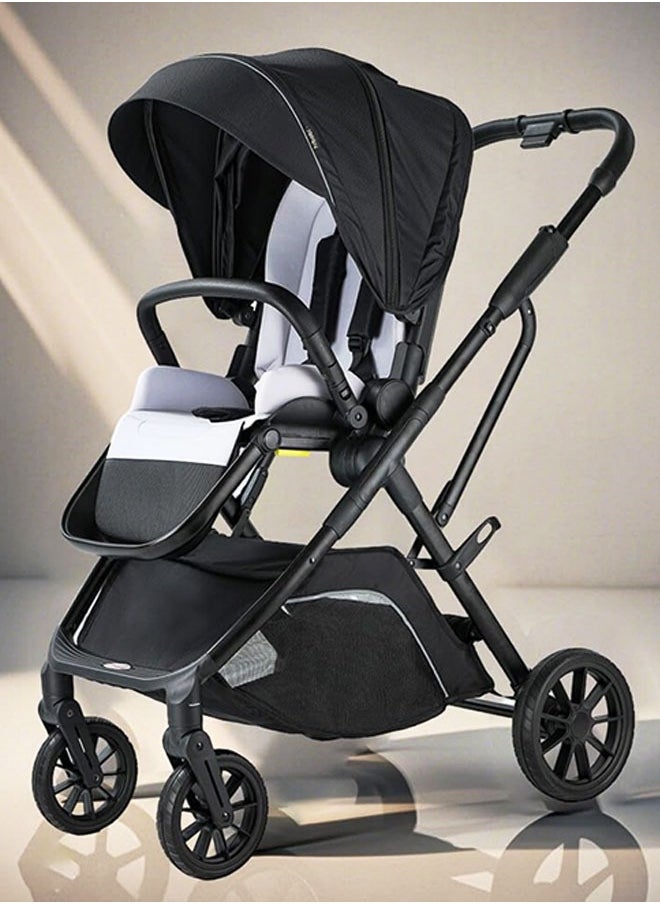 Generic Luxury 3-in-1 Baby Stroller with One-Hand Foldable Design, High Landscape, Dual-Facing Push, and Enlarged Sleeping Basket, Perfect for Travel  - Image 1