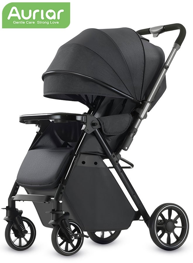الأورلار عربة أطفال فاخرة عالية الرؤية باتجاهين – مقبض قابل للعكس، طي بلمسة واحدة، سلة نوم قابلة للغسل، مظلة شمس UPF 50+، ناموسية، صينية طعام، حامل أكواب، خفيفة ومضغوطة، تتحمل حتى 60 كجم – رمادي - Image 1