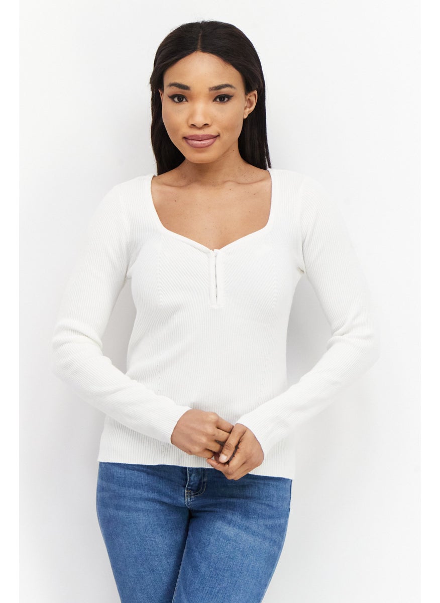 Women V Neck Long Sleeve Ribbed Top, Off White - pzsku/Z009FA333511F39B3F1B2Z/45/_/1726109312/3002a651-0430-4788-8e60-f1b202e11963