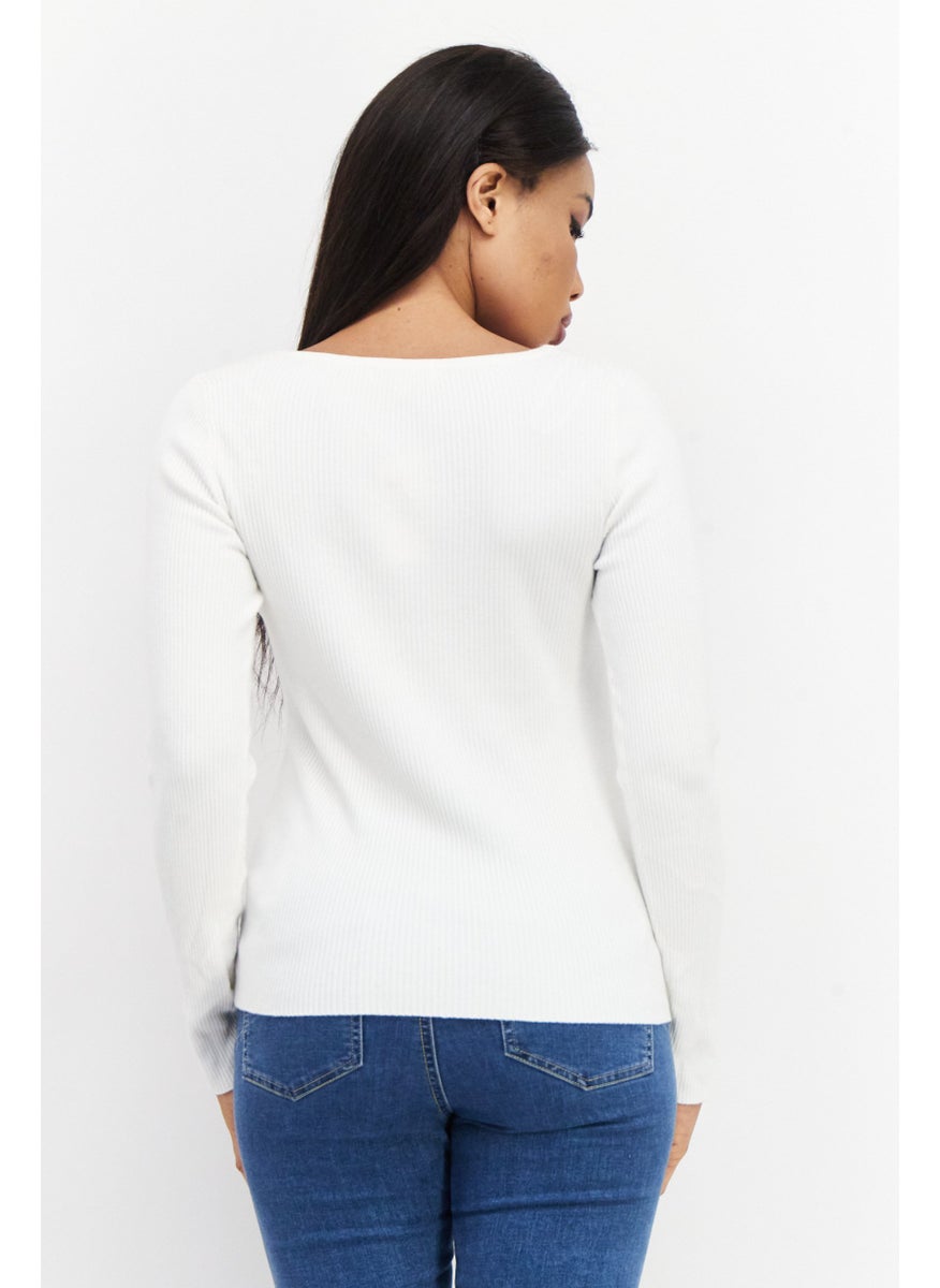 Women V Neck Long Sleeve Ribbed Top, Off White - pzsku/Z009FA333511F39B3F1B2Z/45/_/1733755976/5bde4b45-5ed3-40a1-a9ec-fc627f96425f