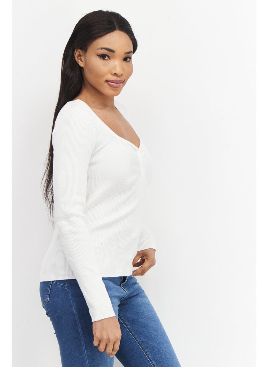 Women V Neck Long Sleeve Ribbed Top, Off White - pzsku/Z009FA333511F39B3F1B2Z/45/_/1733756025/a82a3838-24ec-4b95-840b-1f807327cd6c