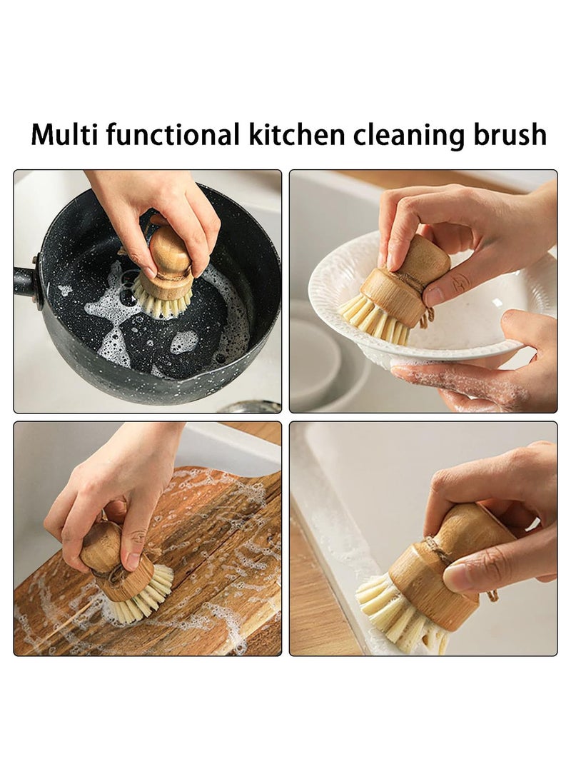 SYOSI فرش تنظيف أطباق من الخيزران، فرش خشبية لتنظيف المطبخ لغسل مقلاة/ قدر من الحديد الزهر، شعيرات طبيعية من السيسال + جوز الهند ومقبض خشبي، مجموعة من 2 - Image 4