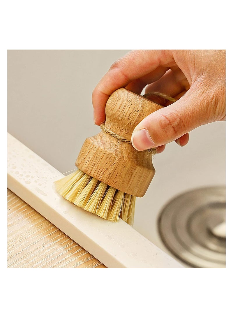 SYOSI فرش تنظيف أطباق من الخيزران، فرش خشبية لتنظيف المطبخ لغسل مقلاة/ قدر من الحديد الزهر، شعيرات طبيعية من السيسال + جوز الهند ومقبض خشبي، مجموعة من 2 - Image 2
