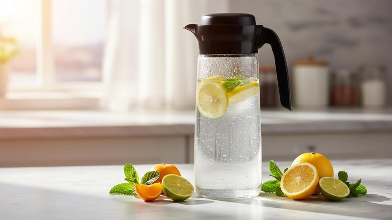 1.5 LITER Glass Water Pitcher with Lid, Clear Carafe with Handle, Beverage Jug for Juice, Iced Tea, Lemonade. Multi-colored - Image 2