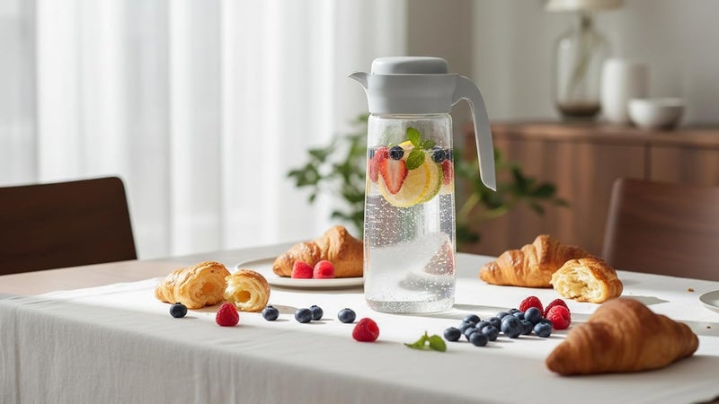 1.5 LITER Glass Water Pitcher with Lid, Clear Carafe with Handle, Beverage Jug for Juice, Iced Tea, Lemonade. Multi-colored - Image 1
