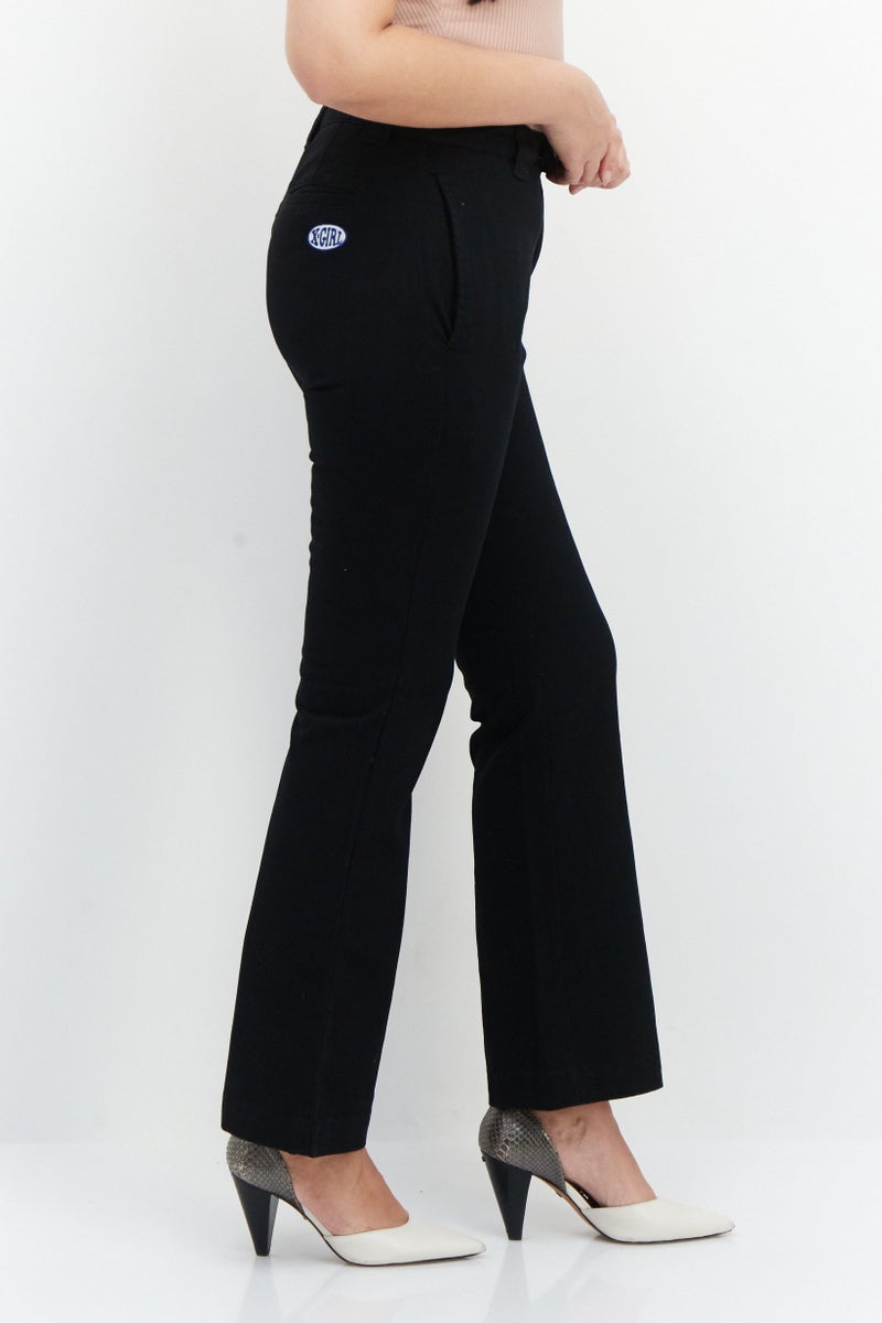 X-Girl Women Regular Fit Straight Leg Plain Pants, Black - Image 3