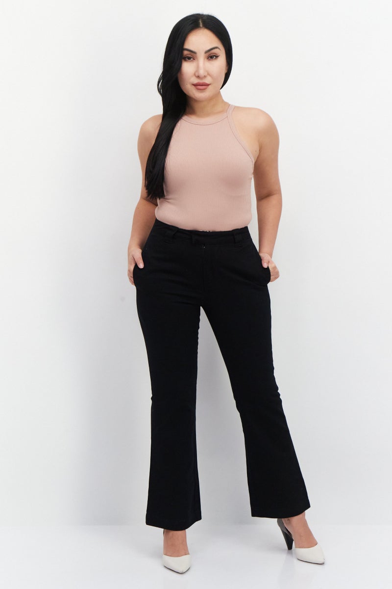 X-Girl Women Regular Fit Straight Leg Plain Pants, Black - Image 4