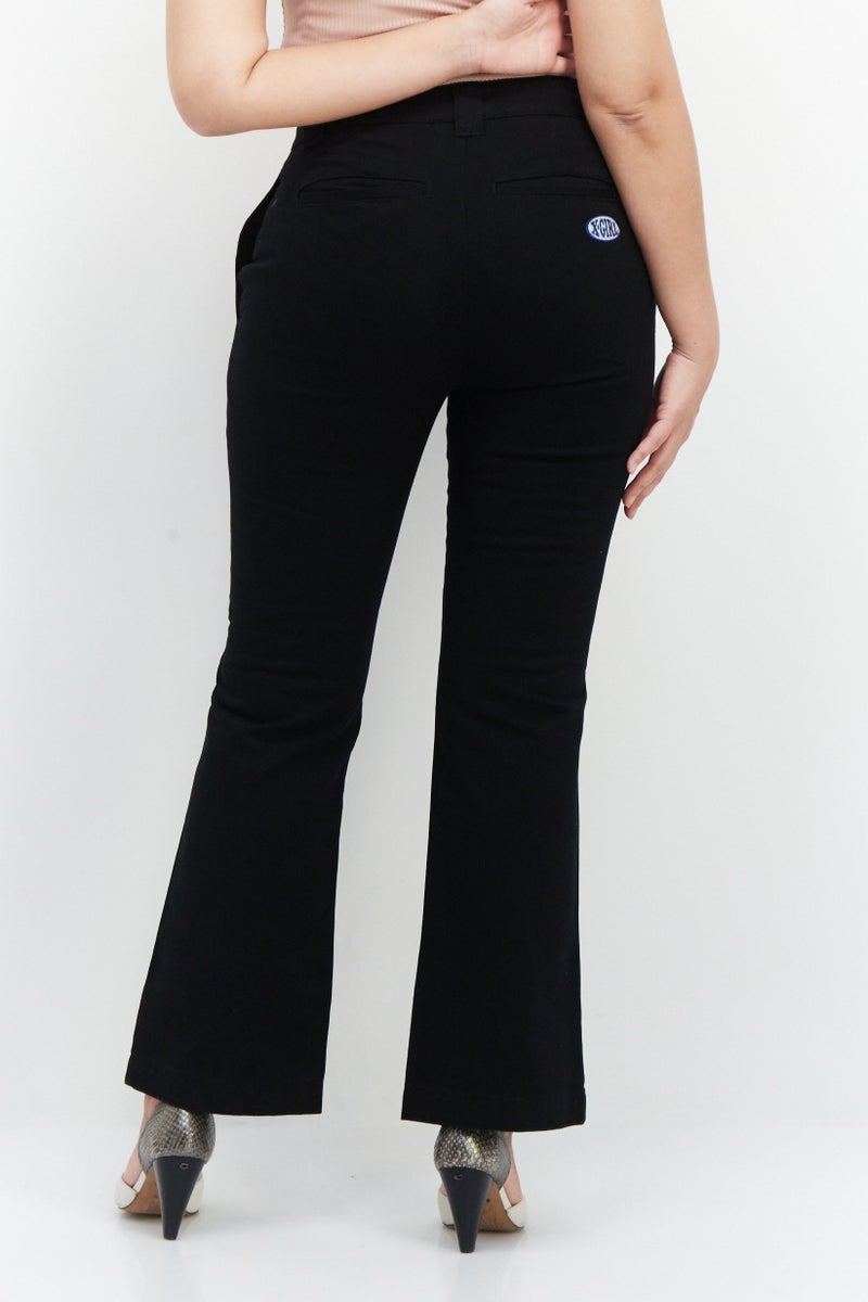 X-Girl Women Regular Fit Straight Leg Plain Pants, Black - Image 2