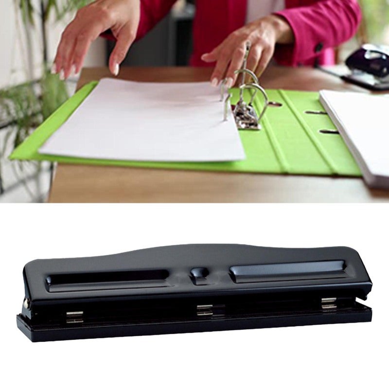 3 Hole Punch Metal Structure Adjustable Spacing 7mm Punching Diameter Manual Puncher - Non Slip Pad Base 3 Hole Paper Punch for Office - Image 5