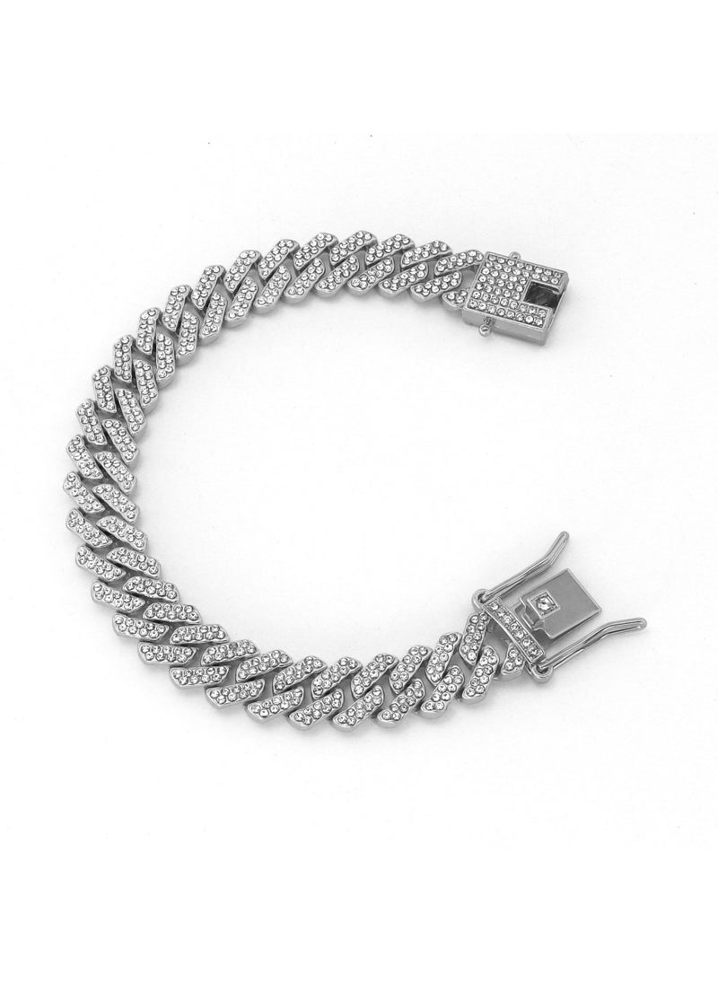 Generic Alloy Rhinestone 14mm Diamond Cuban Chain Necklace Chocker Silver 20CM(8inch) 