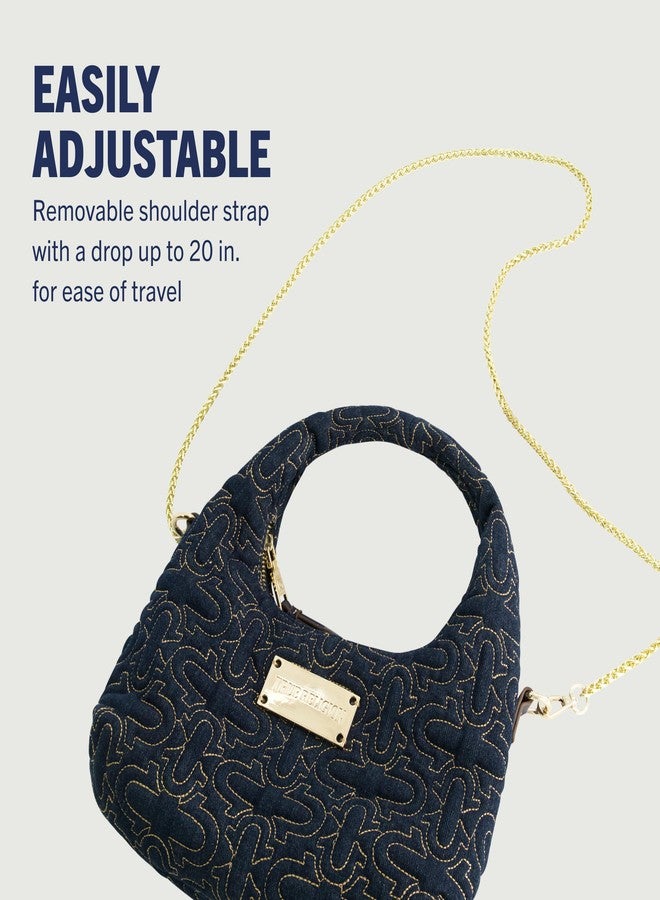 True Religion Hobo Bag, Women's Quilted Denim Handbag with Adjustable Shoulder Strap, Black - Image 4