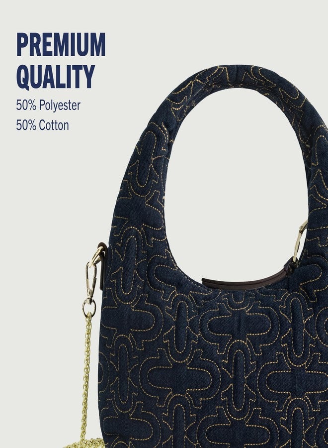 True Religion Hobo Bag, Women's Quilted Denim Handbag with Adjustable Shoulder Strap, Black - Image 5
