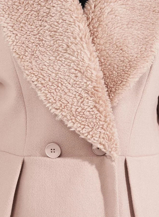 Styli Regular Fit Midi Wool Like Faux Fur Collar Coat