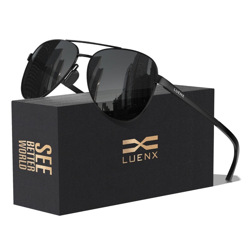 LUENX Aviator Sunglasses for Men Women Polarized-Stylish Shades Non Mirror UV400 Protection Driving Outdoor Activities 59 MM(All Black) - Image 1
