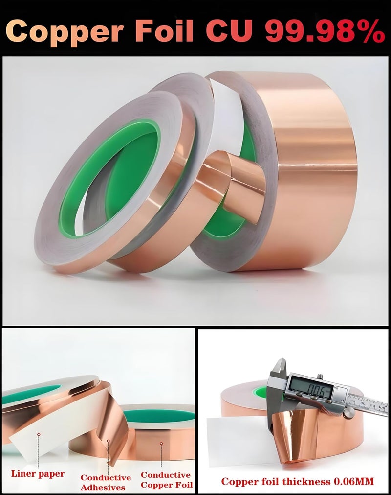 ANGKEEL Copper Tape 1Inch x 50 Feet Double Conductive Metal Foil Adhesive Tape for EMI/RFI Shielding, DIY Crafts, Grounding, Stained Glass, Garden, Solder Paper Circuit, Guitar Interference Shield, Duct Wrap - Image 2