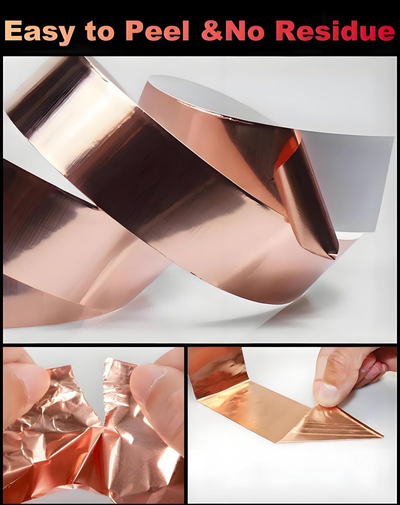 ANGKEEL Copper Tape 1Inch x 50 Feet Double Conductive Metal Foil Adhesive Tape for EMI/RFI Shielding, DIY Crafts, Grounding, Stained Glass, Garden, Solder Paper Circuit, Guitar Interference Shield, Duct Wrap - Image 3