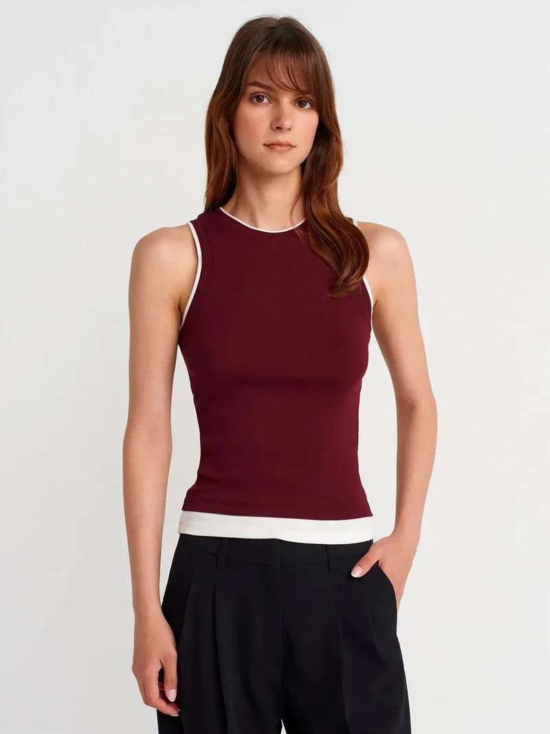 Dilvin Dilvin Sleeveless Ribbed Cotton Blouse