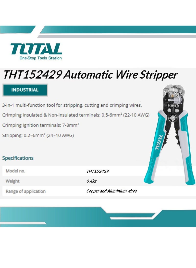 TOTAL THT152429 210mm Automatic Wire Stripper 3-in-1 Industrial Tool Non-Contact Voltage Detection NCV Cutting Stripping Crimping 10-24AWG Insulated Non-Insulated Terminals Multipurpose Electrical Pliers Copper Aluminum Wire Heavy Duty - Image 2