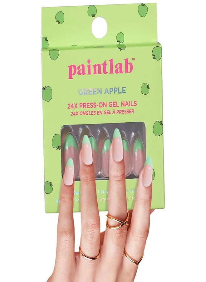 PaintLab Press-On Nails Manicure Kit, Green Apple Almond, 24-Piece Set, Long-Lasting Fake Nails with Glue, File, Prep Pad & Cuticle Stick - Image 1