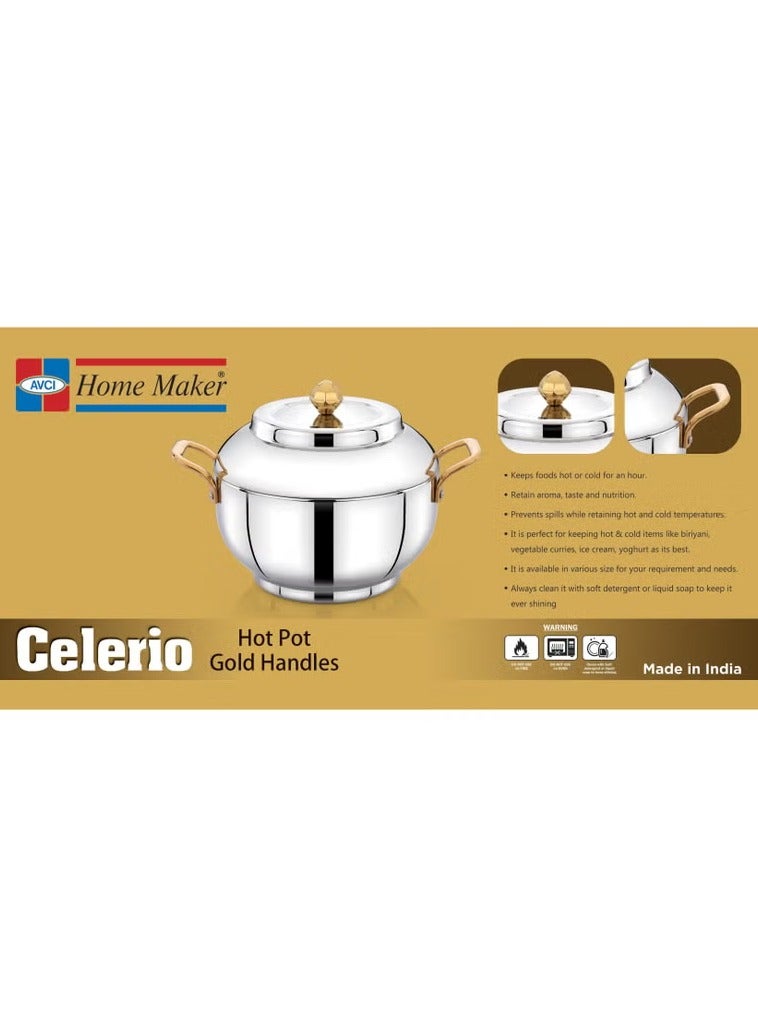 Homemaker Celerio Hotpot 12000ml – Premium Stainless Steel Casserole with Airtight Gold Lid & Silver Finish – Superior Heat Retention – Hand & Dishwasher Safe - Image 3