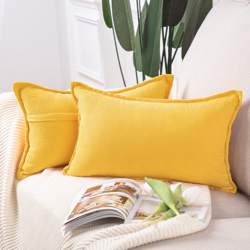 MADIZZ MADIZZ Set of 2 Short Chenille Throw Pillow Covers 12x20 Inch Yellow Soft Decorative Cushion Cover for Sofa Bedroom Pillow Shell  - Image 1