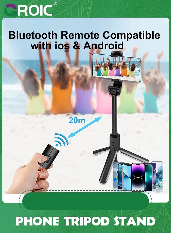 GROIC Black Selfie Stick Tripod with Remote, Mini Phone Stand, 3 in 1 Wireless Bluetooth for iOS & Android Devices, Portable iPhone, Travel Accessories - Image 4