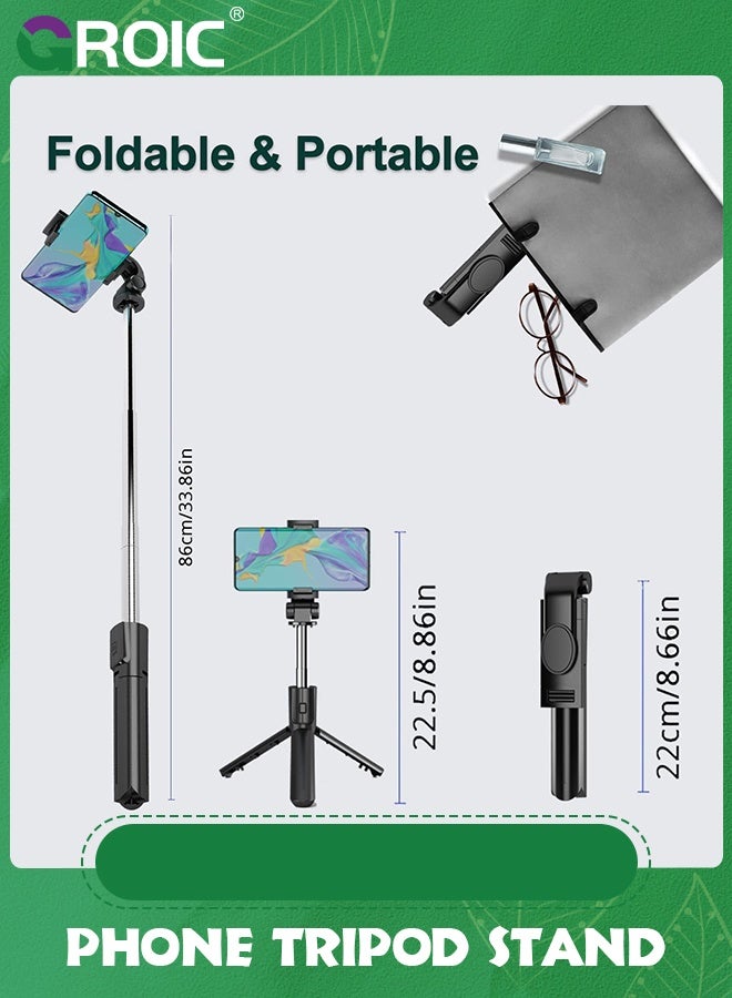 GROIC Black Selfie Stick Tripod with Remote, Mini Phone Stand, 3 in 1 Wireless Bluetooth for iOS & Android Devices, Portable iPhone, Travel Accessories - Image 3