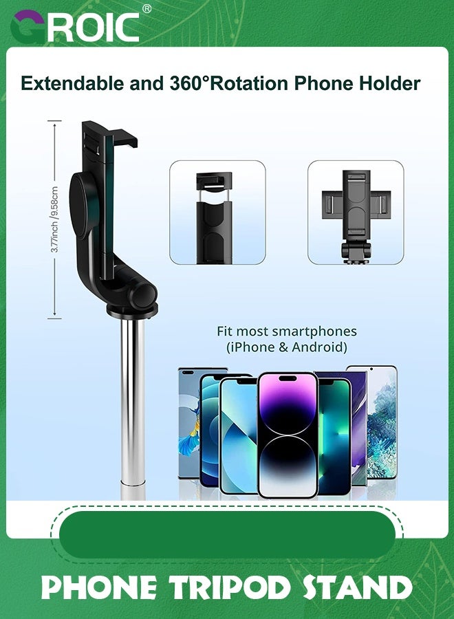 GROIC Black Selfie Stick Tripod with Remote, Mini Phone Stand, 3 in 1 Wireless Bluetooth for iOS & Android Devices, Portable iPhone, Travel Accessories - Image 2