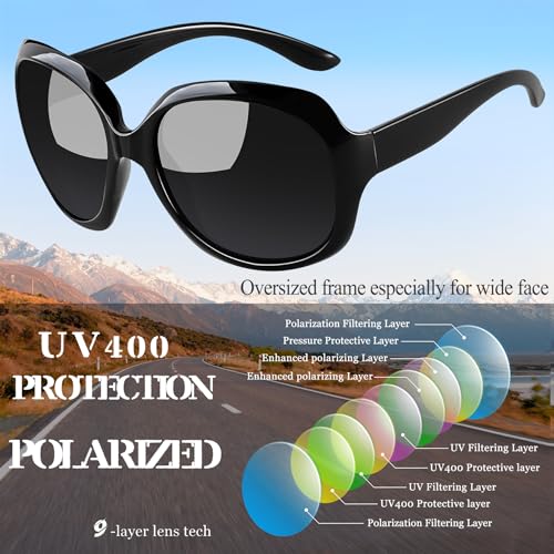 Joopin Trendy Oversized Sunglasses Jackie Shades for Women Ladies Polarized Sun Glasses Chunky Sunnies (Black+Leopard Brown) - Image 4
