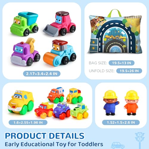 bessome Soft Rubber Cars Toy for 1 Year Old Boy with Playmat Storage Bag12 PCS Construction Cars Baby Toys for Toddler Toys Age 18 Months First Birthday Gift for 2 3 Year Old Boy - Image 5