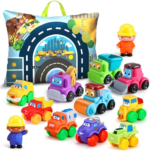 bessome Soft Rubber Cars Toy for 1 Year Old Boy with Playmat Storage Bag12 PCS Construction Cars Baby Toys for Toddler Toys Age 18 Months First Birthday Gift for 2 3 Year Old Boy - Image 1