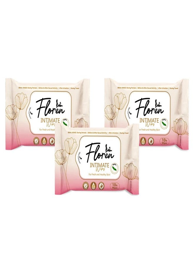Floren Basil Intimate Wipes Protects Against Odour, Dryness, Itchiness & Irritation, Balances pH, for Daily Use, Dermatologically Tested (10 Wipes) - Pack of 3 - Image 1
