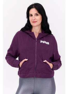 PUMA Women Sportswear Fit Hooded Long Sleeve Brand Logo Sweatshirt, Purple  - Image 1