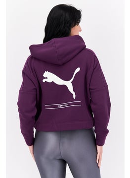 PUMA Women Sportswear Fit Hooded Long Sleeve Brand Logo Sweatshirt, Purple  - Image 3