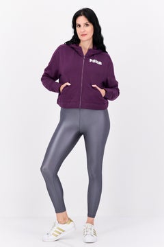 PUMA Women Sportswear Fit Hooded Long Sleeve Brand Logo Sweatshirt, Purple  - Image 4