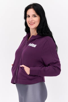 PUMA Women Sportswear Fit Hooded Long Sleeve Brand Logo Sweatshirt, Purple  - Image 2