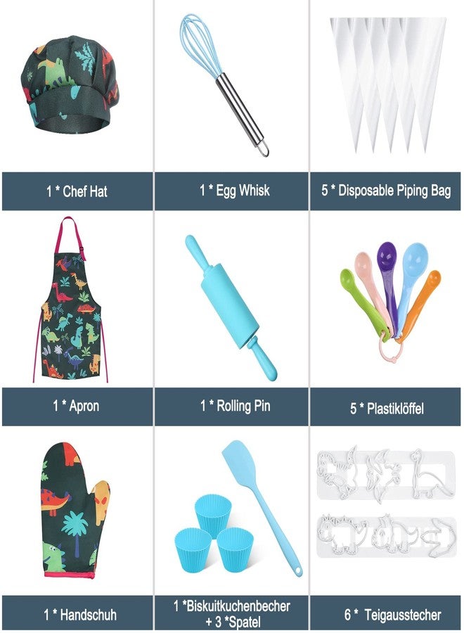 Anpro Complete Kids Cooking and Baking Set - 27 Pcs Includes Aprons for Girls, Chef Hat, Mitt & Utensil to Dress Up Chef Costume Career Role Play for 3-7 Years Boys - Image 2
