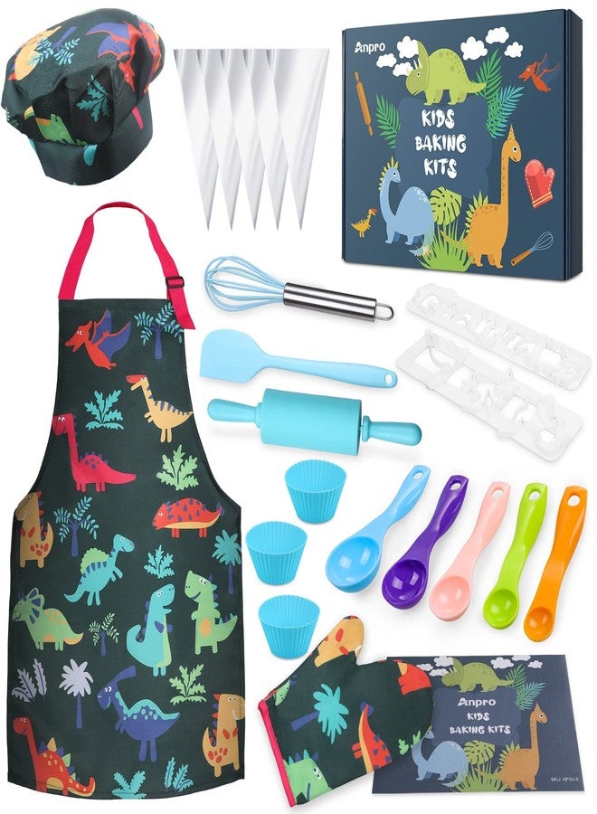 Anpro Complete Kids Cooking and Baking Set - 27 Pcs Includes Aprons for Girls, Chef Hat, Mitt & Utensil to Dress Up Chef Costume Career Role Play for 3-7 Years Boys - Image 1