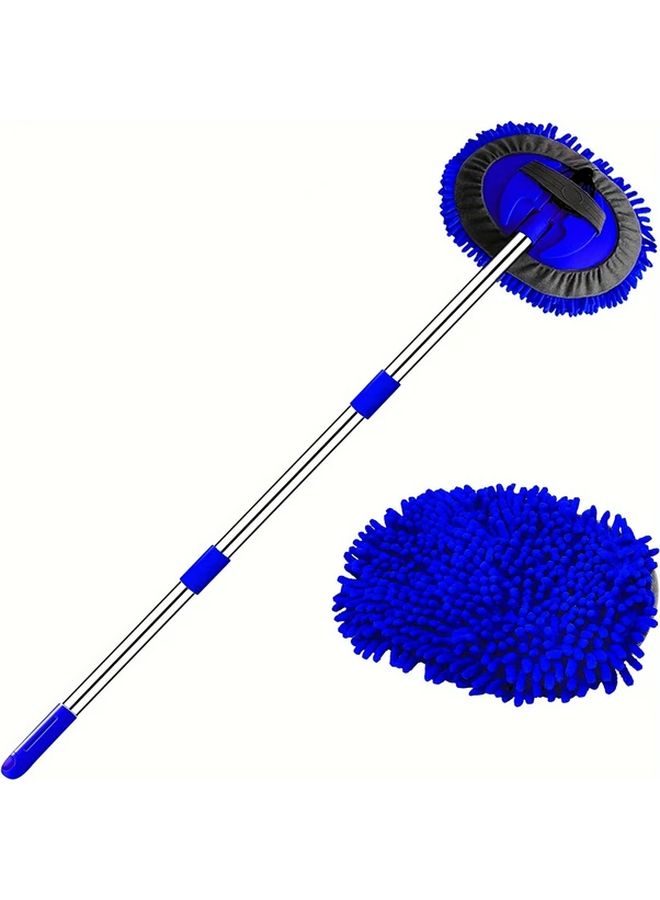 48 Inch Long Handle Car Wash Brush Blue 2in1 Chenille Microfiber Sponge Duster Kit for Car Truck SUV RV Trailer Boat - Image 3