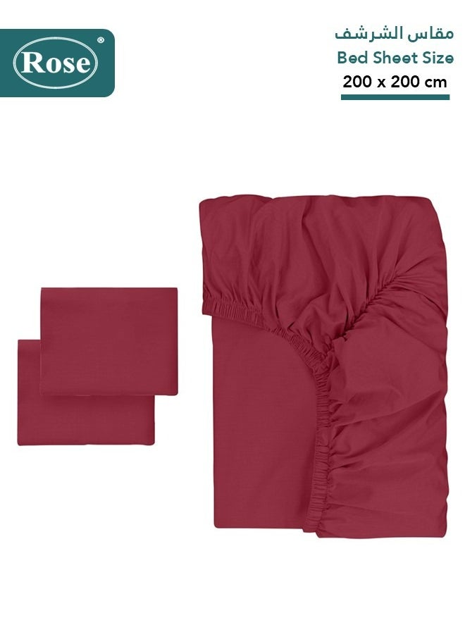 Rose Rose Luxurious Plain Fitted Sheet with Deep Pockets and Pillow Cases, Bed Sheet 3-Pieces Set, Soft & Cozy Microfiber Breathable and Cooling, King Size 200x200+38 cm, Burgundy  - Image 2